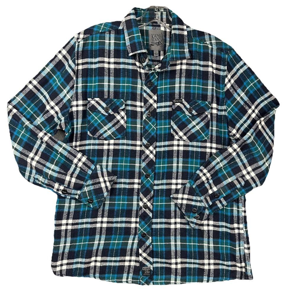 Karl Kani Jeans Shirt Men's Large Long Sleeve Flannel Button Down Plaid Pockets